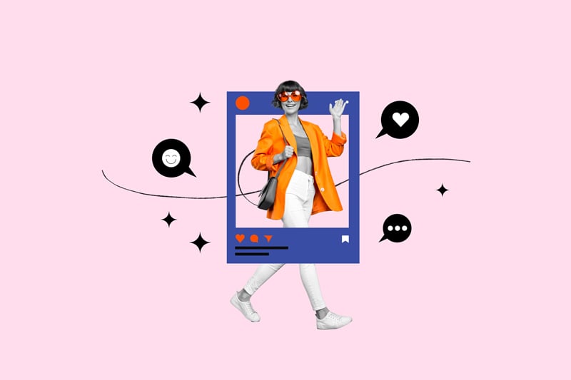illustrazione di una donna in un post instagram per il digital marketing